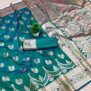 Stylish Sea Green Soft Banarasi Silk Saree With Desirable Blouse Piece