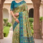 Divine Pista Patola Silk Saree with Vibrant Blouse Piece
