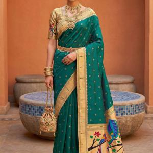 Improbable Green Paithani Silk Saree With Dazzling Blouse Piece