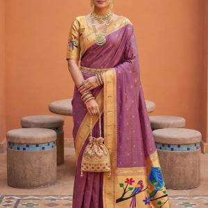 Groovy Lavender Paithani Silk Saree With Nemesis Blouse Piece