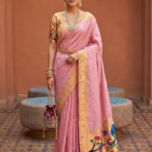 Scrumptious Pink Paithani Silk Saree With Glorious Blouse Piece