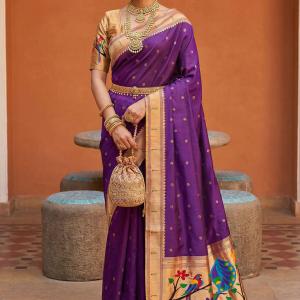 Proficient Purple Paithani Silk Saree With Nebula Blouse Piece