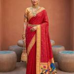 Resonant Red Paithani Silk Saree With Incredible Blouse Piece