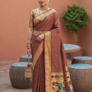 Wonderful Brown Paithani Silk Saree With Jubilant Blouse Piece