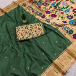 Fairytale Dark Green Paithani Silk Saree With Quixotic Blouse Piece
