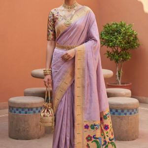 Engrossing Lavender Paithani Silk Saree With Sonorous Blouse Piece