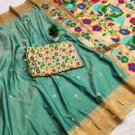 Proficient Sea Green Paithani Silk Saree With Amiable Blouse Piece
