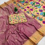 Marvellous Wine Paithani Silk Saree With Elaborate Blouse Piece