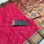 Evocative Dark Pink Paithani Silk Saree With Deserving Blouse Piece