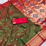 Staring Green Paithani Silk Saree With Groovy Blouse Piece