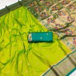 Glorious Parrot Paithani Silk Saree With Vestigial Blouse Piece