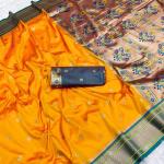 Traditional Yellow Paithani Silk Saree With Fairytale Blouse Piece