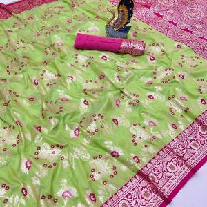 Jazzy Green Soft Banarasi Silk Saree With Lustrous Blouse Piece