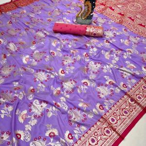 Nectarous Lavender Soft Banarasi Silk Saree With Charming Blouse Piece