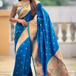 Transcendent Firozi Paithani Silk Saree With Lovely Blouse Piece