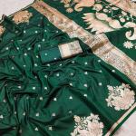 Outstanding Dark Green Soft Banarasi Satin Silk Saree With Appealing Blouse