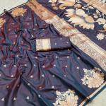 Symmetrical Grey Soft Banarasi Satin Silk Saree With Beleaguer Blouse