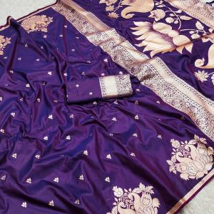 Ideal Purple Soft Banarasi Satin Silk Saree With Pretty Blouse