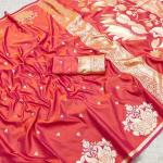 Embrocation Red Soft Banarasi Satin Silk Saree With Scintillating Blouse