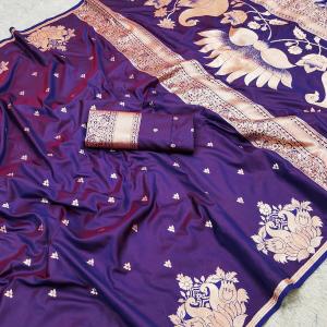 Smashing Royal Purple Soft Banarasi Satin Silk Saree With Jubilant Blouse