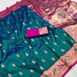 Ratatouille Rama Paithani Silk Saree With Entrancing Blouse Piece