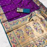 Traditional Purple Paithani Silk Saree With Effulgent Blouse Piece