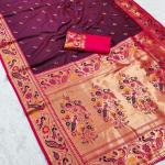 Marvellous Wine Paithani Silk Saree With Lassitude Blouse Piece