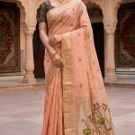 Sempiternal Peach Pure Munga Cotton Silk Saree With Fragrant Blouse Piece