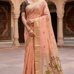 Sempiternal Peach Pure Munga Cotton Silk Saree With Fragrant Blouse Piece