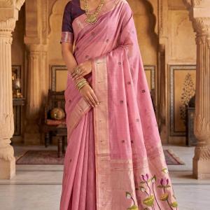 Vibrant Pink Pure Munga Cotton Silk Saree With Chatoyant Blouse Piece