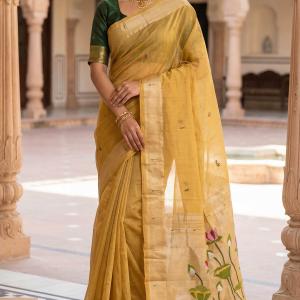 Profuse Yellow Pure Munga Cotton Silk Saree With Ravishing Blouse Piece