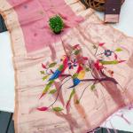 Stylish Baby Pink Munga Cotton Paithani Silk Saree With Surreptitious Blouse Piece