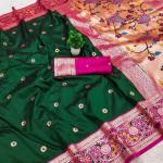 Desirable Dark Green Paithani Silk Saree With Panache Blouse Piece