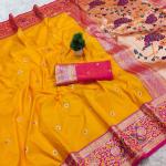 Opulent Yellow Paithani Silk Saree With Pleasant Blouse Piece
