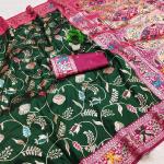 Marvellous Dark Green Paithani Silk Saree With Diaphanous Blouse Piece
