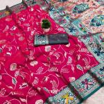 Glamorous Dark Pink Paithani Silk Saree With Twirling Blouse Piece