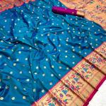 Girlish Blue Paithani Silk Saree With Desultory Blouse Piece