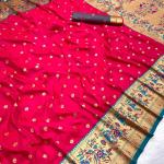 Unique Dark Pink Paithani Silk Saree With Grandiose Blouse Piece
