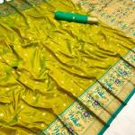 Nectarous Mehndi Paithani Silk Saree With Dulcet Blouse Piece
