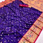 Exemplary Navy Blue Paithani Silk Saree With Beleaguer Blouse Piece