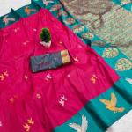 Scrumptious Dark Pink Pure Zari Weaving Banarasi Silk Saree With Glowing Blouse Piece