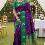 Rhapsodic Purple Pure Zari Weaving Banarasi Silk Saree With Ethereal Blouse Piece