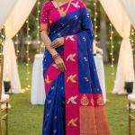 Woebegone Royal Blue Pure Zari Weaving Banarasi Silk Saree With Ephemeral Blouse Piece