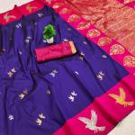 Woebegone Royal Blue Pure Zari Weaving Banarasi Silk Saree With Ephemeral Blouse Piece