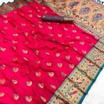 Phenomenal Dark Pink Paithani Silk Saree With Engrossing Blouse Piece