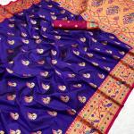 Tantalizing Navy Blue Paithani Silk Saree With Beguiling Blouse Piece