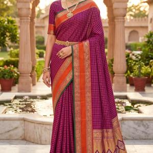 Ethnic Wine Pure Zari Weaving Banarasi Silk Saree With Demanding Blouse Piece