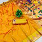 Supernal Mustard Paithani Silk Saree With Magnetic Blouse Piece