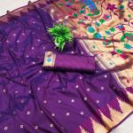 Ornate Purple Paithani Silk Saree With Unique Blouse Piece