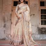 Printed Off White Linen Saree for Women with Multicolor Pallu and Ethnic Border – Lightweight Casual Wear